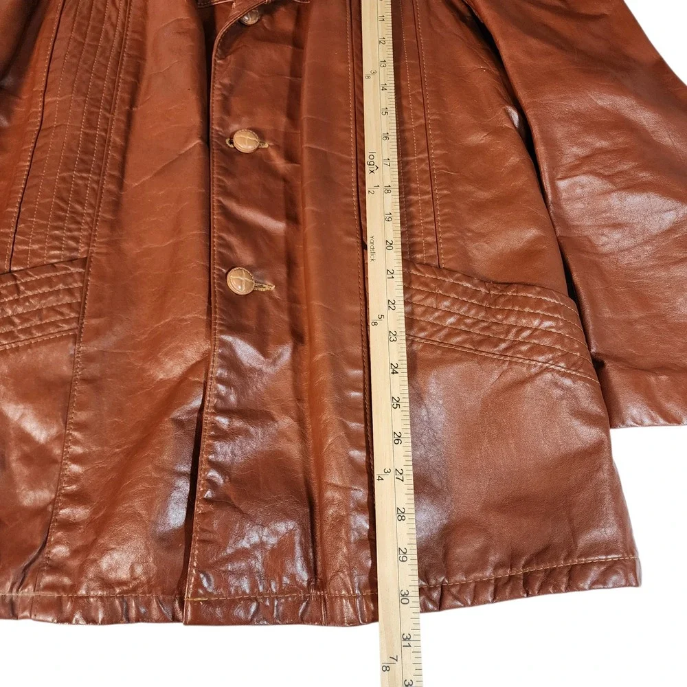 Vintage Genuine Leather Blazer Jacket Men's 42 Brown Faux Fur Lined Made in USA‎